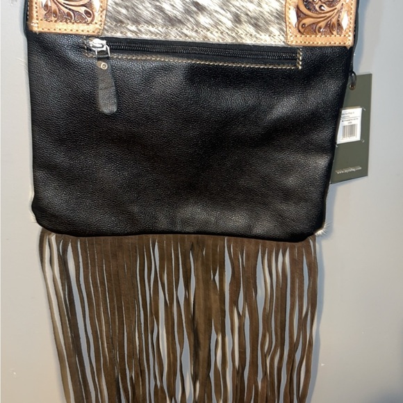 Myra Bag Brown and White Crossbody with Fringe - Picture 4 of 5